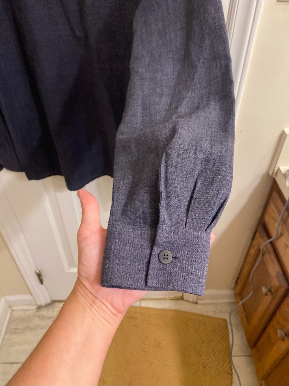 EILEEN FISHER LINEN BLEND BUTTON FRONT SHIRT DARK SLATE BLUE MEDIUM TIMELESS - Picture 8 of 13